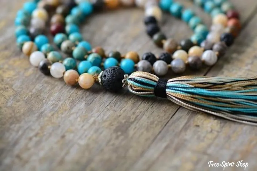 Natural Earth & Sea Mix Gemstone Mala Bead Necklace