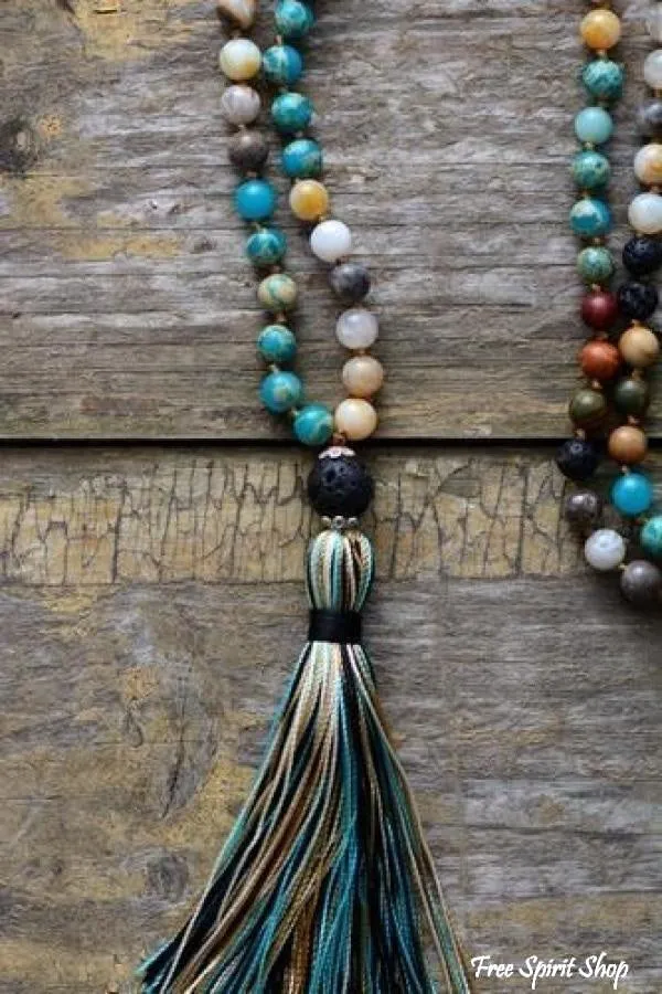 Natural Earth & Sea Mix Gemstone Mala Bead Necklace