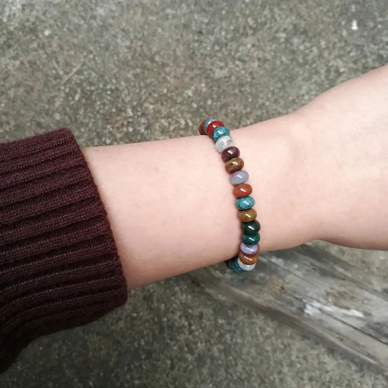 Natural Ocean Agate Oval Bead Bracelet