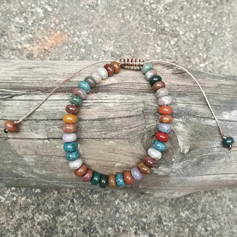 Natural Ocean Agate Oval Bead Bracelet