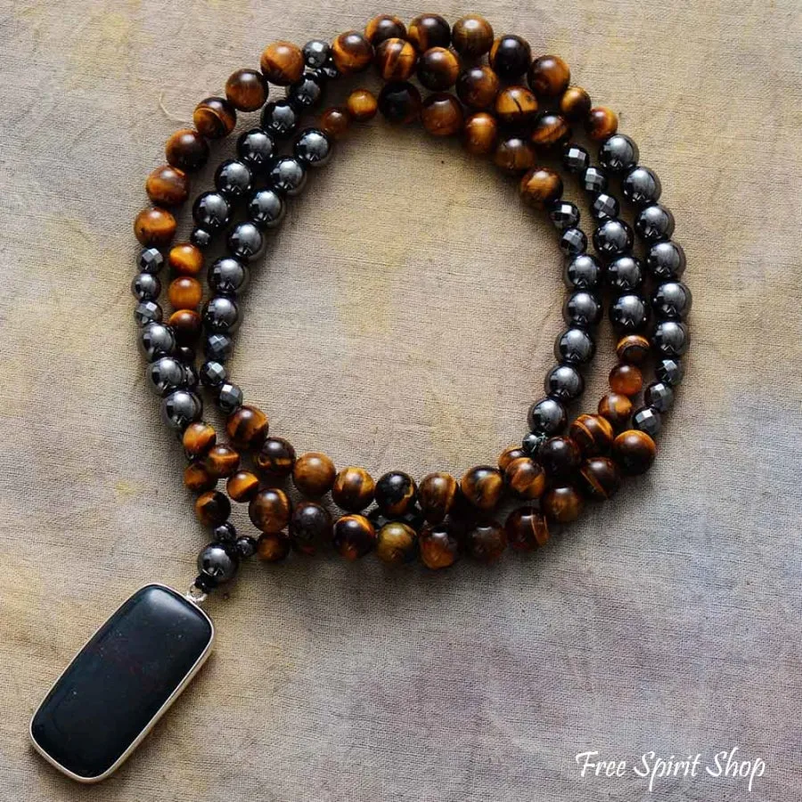 Natural Tiger Eye Hematite & Black Onyx Bead Necklace