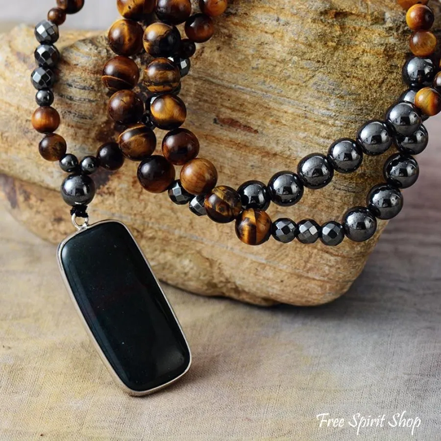 Natural Tiger Eye Hematite & Black Onyx Bead Necklace