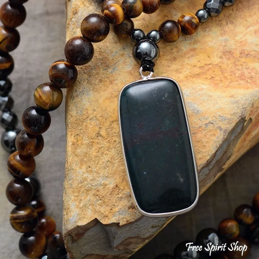 Natural Tiger Eye Hematite & Black Onyx Bead Necklace