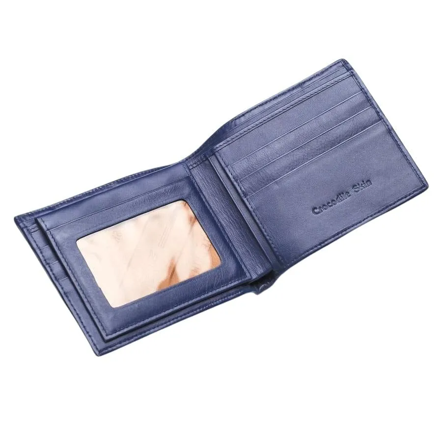 Navy Blue Crocodile Stomach Skin Mens Wallets