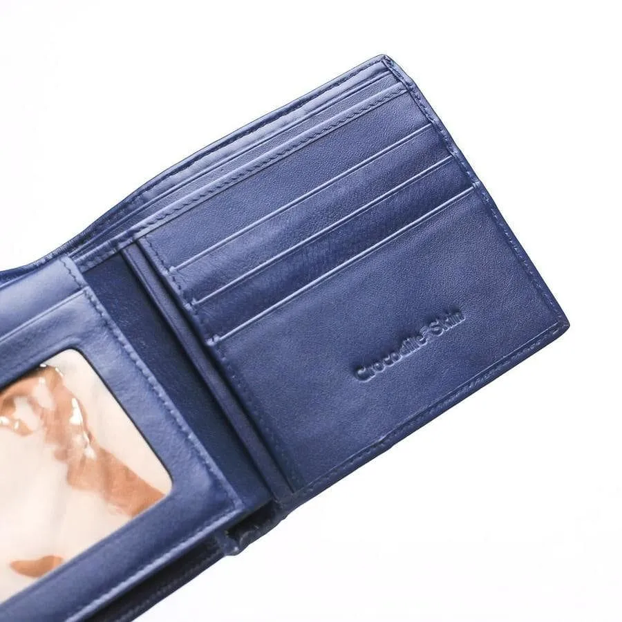 Navy Blue Crocodile Stomach Skin Mens Wallets