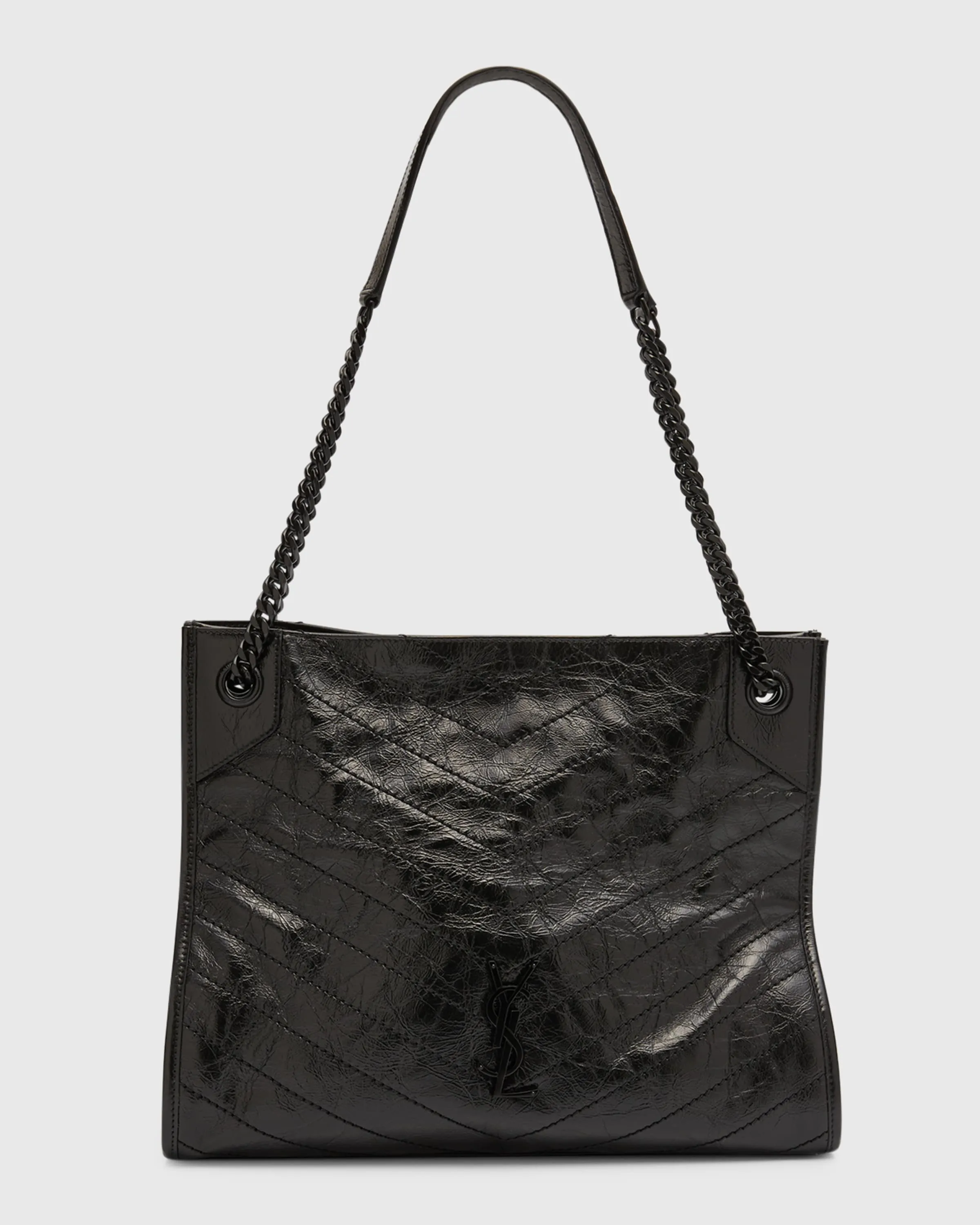 Niki Medium YSL Shopper Tote Bag in Crinkled Leather