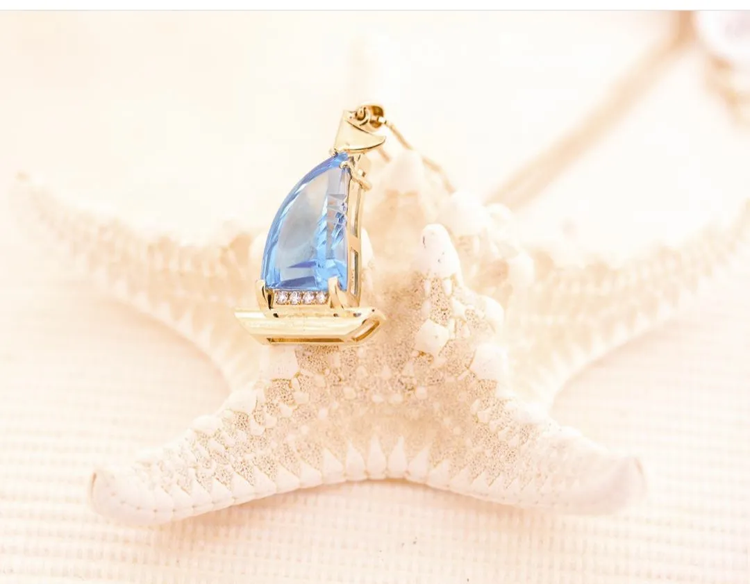 Okoboji Sailboat Blue Topaz Pendant