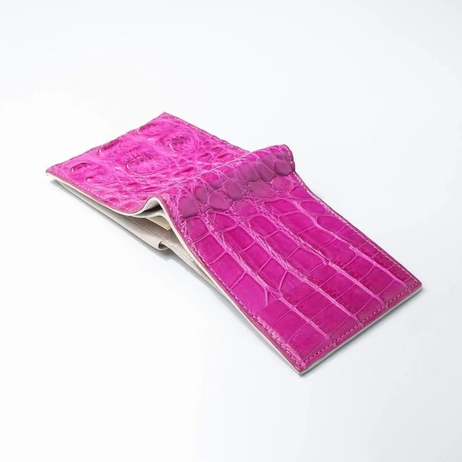 One of A Kind Chic Pink Crocodile Backbone Skin Wallet