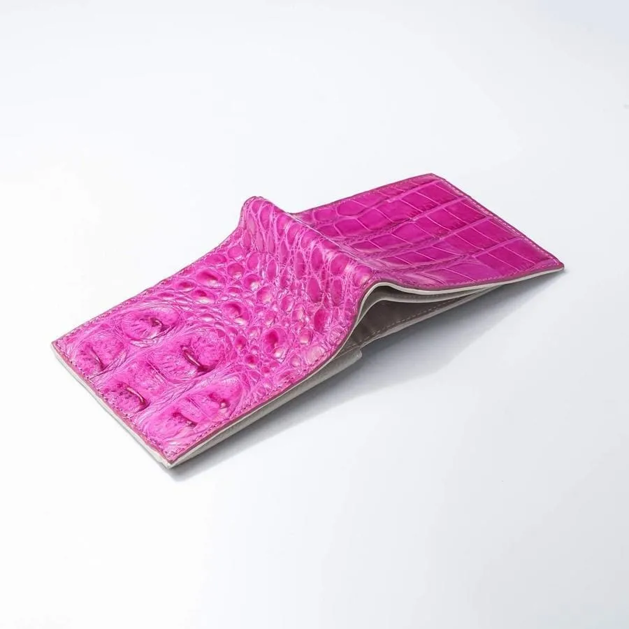 One of A Kind Chic Pink Crocodile Backbone Skin Wallet