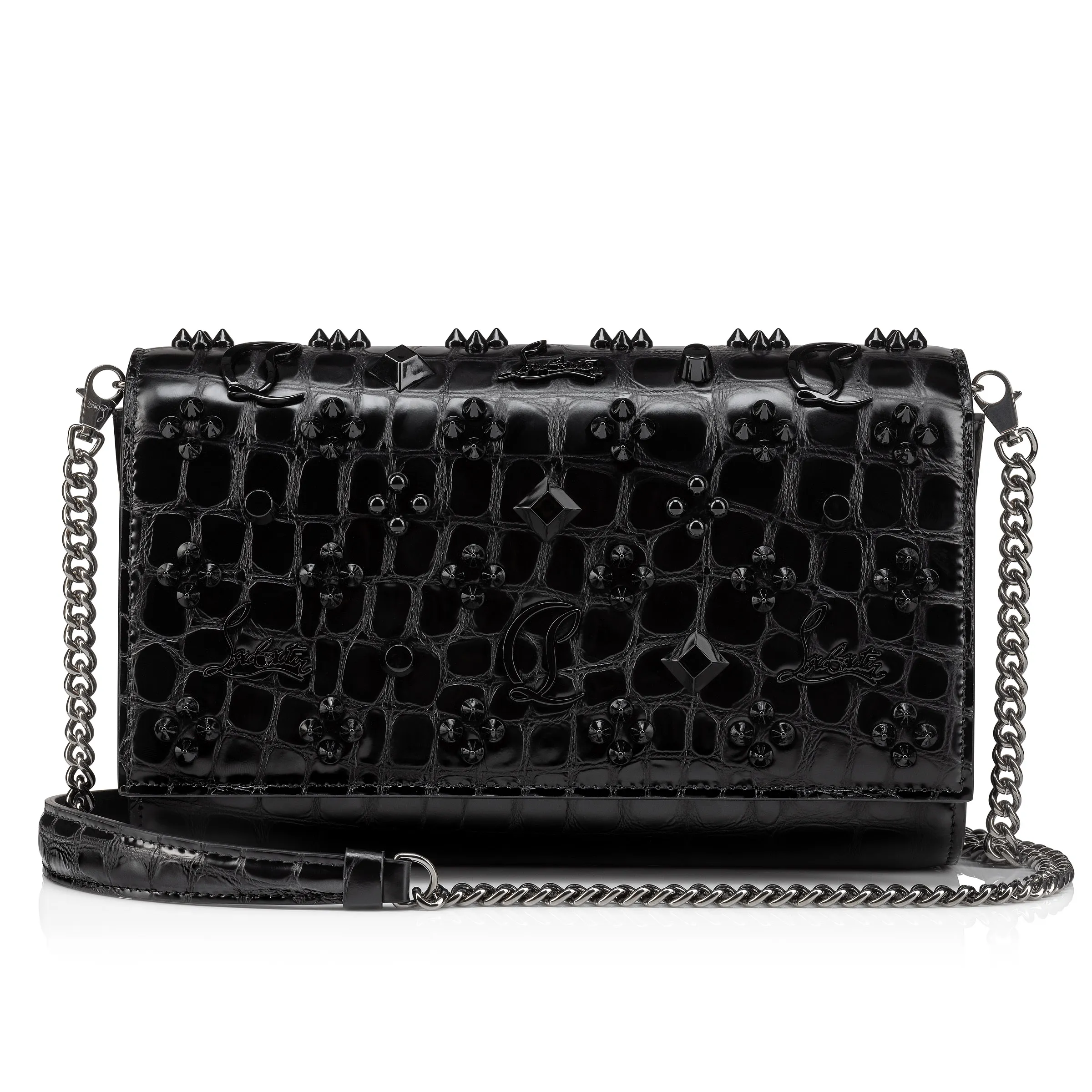 Paloma Clutch - Alligator embossed calf leather and spikes Loubinthesky - Black