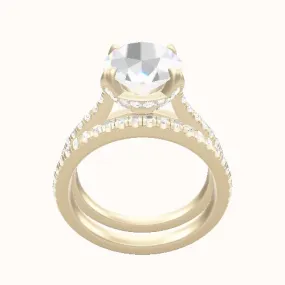 Pave Cathedral Engagement Ring With Pave Basket Head and Matching Band