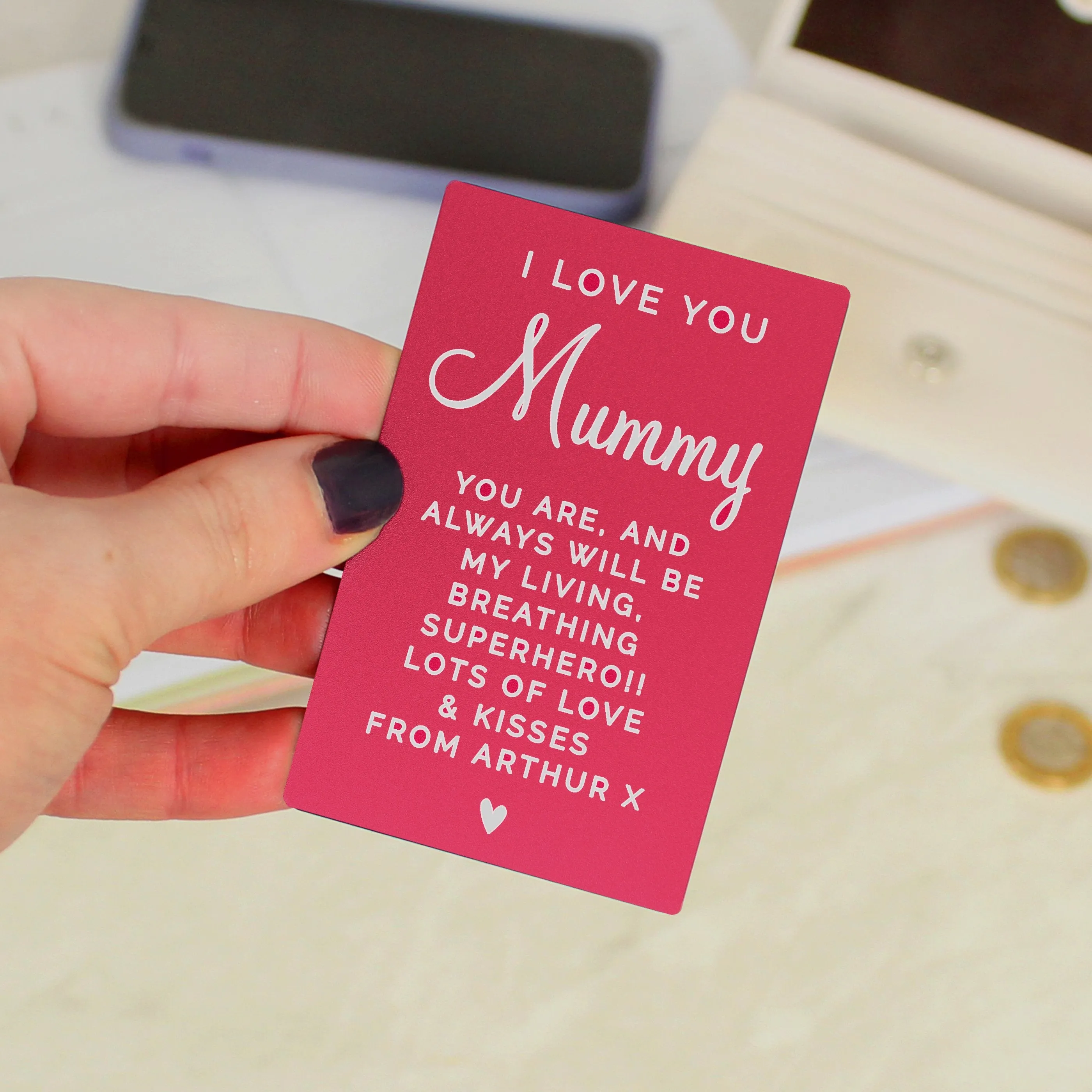 Personalised Free Text Cerise Wallet Card