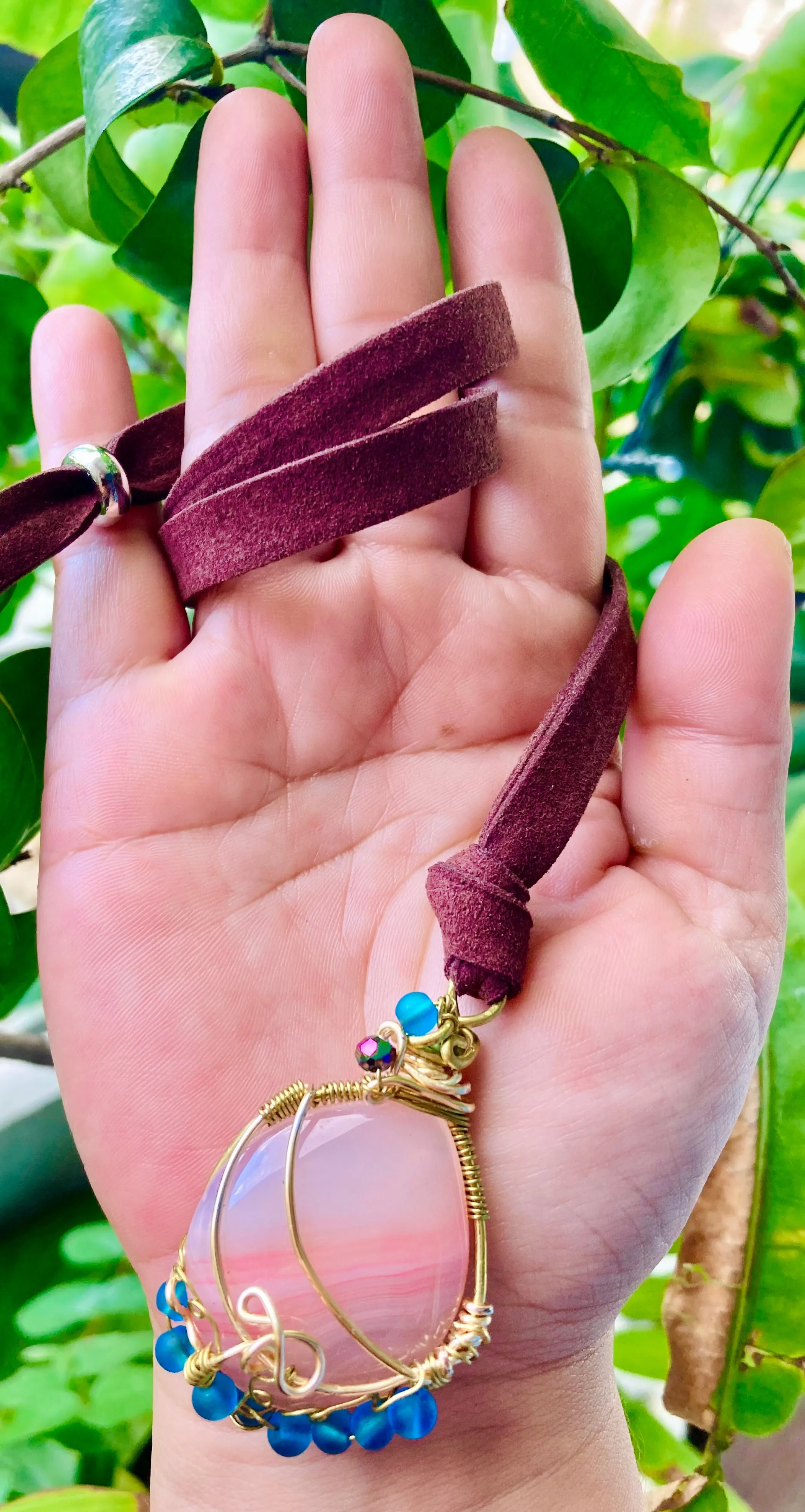 Pink Onyx Moon Pendant