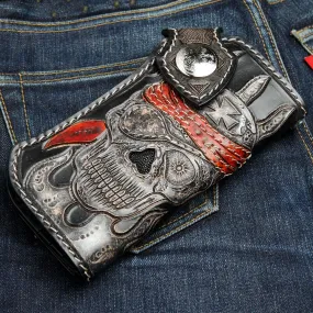 Pirate Skull Genuine Leather Chopper Biker Chain Wallet