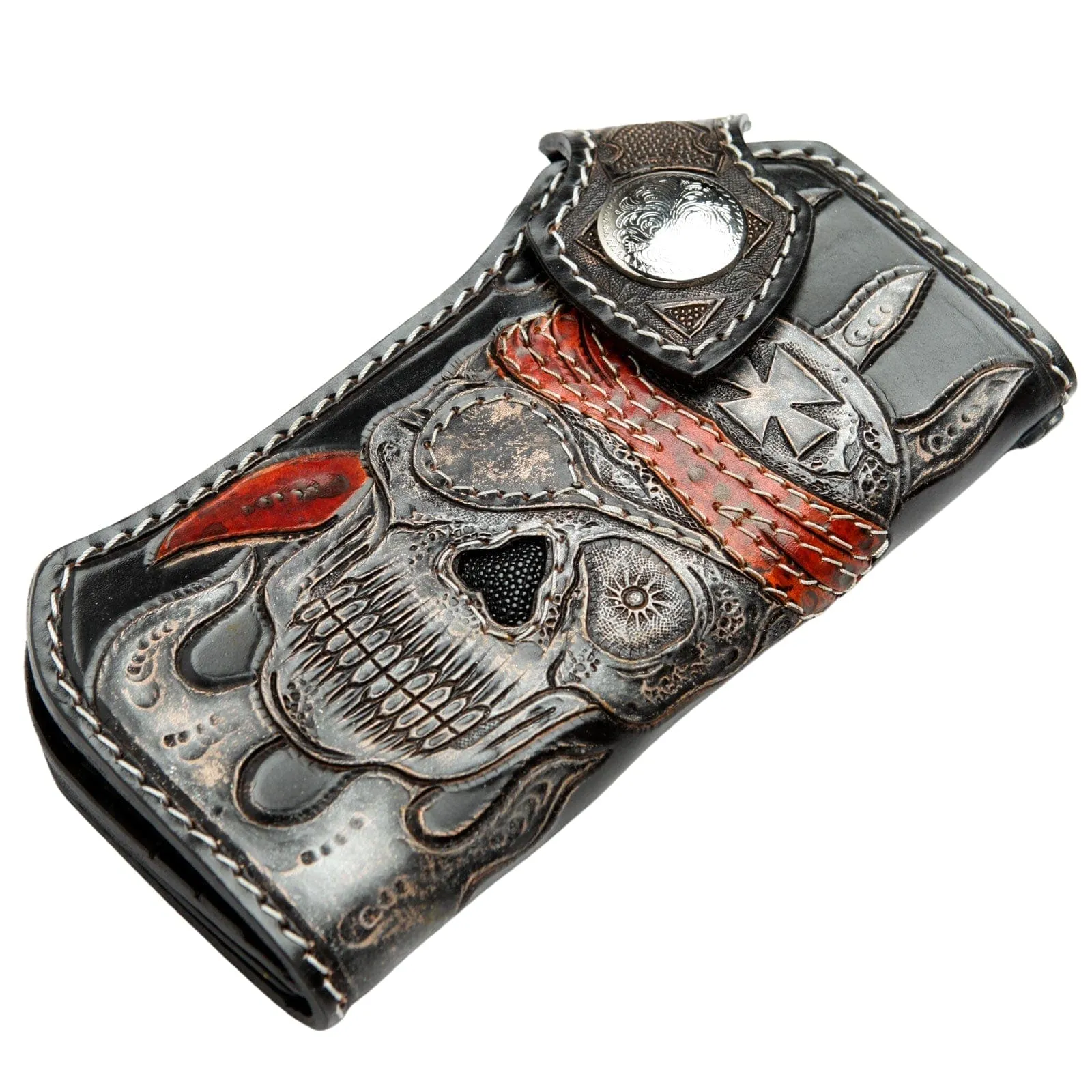 Pirate Skull Genuine Leather Chopper Biker Chain Wallet