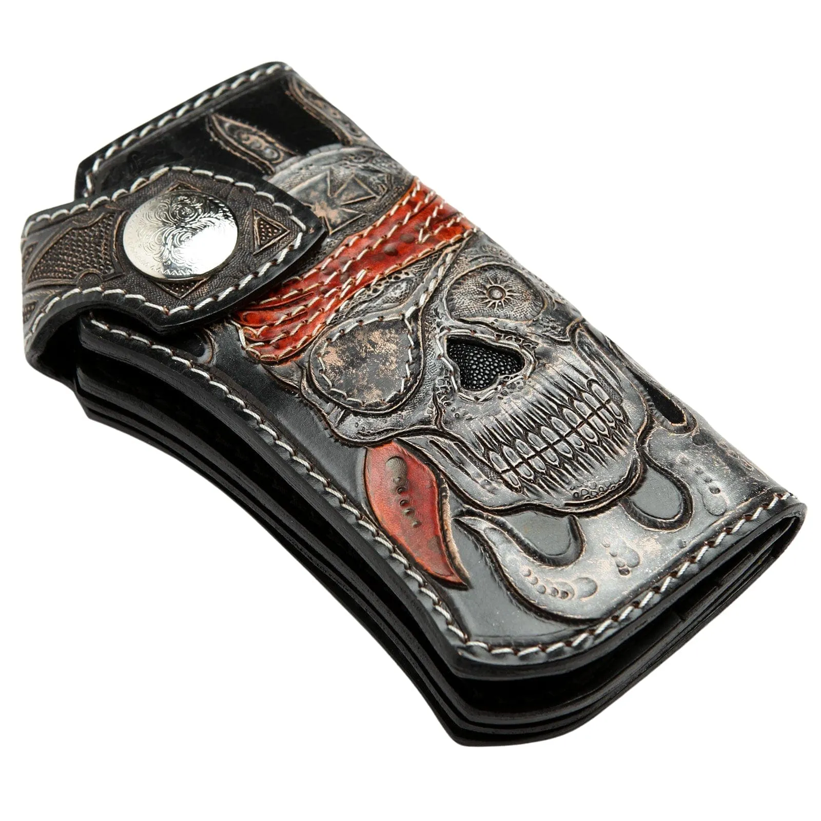 Pirate Skull Genuine Leather Chopper Biker Chain Wallet