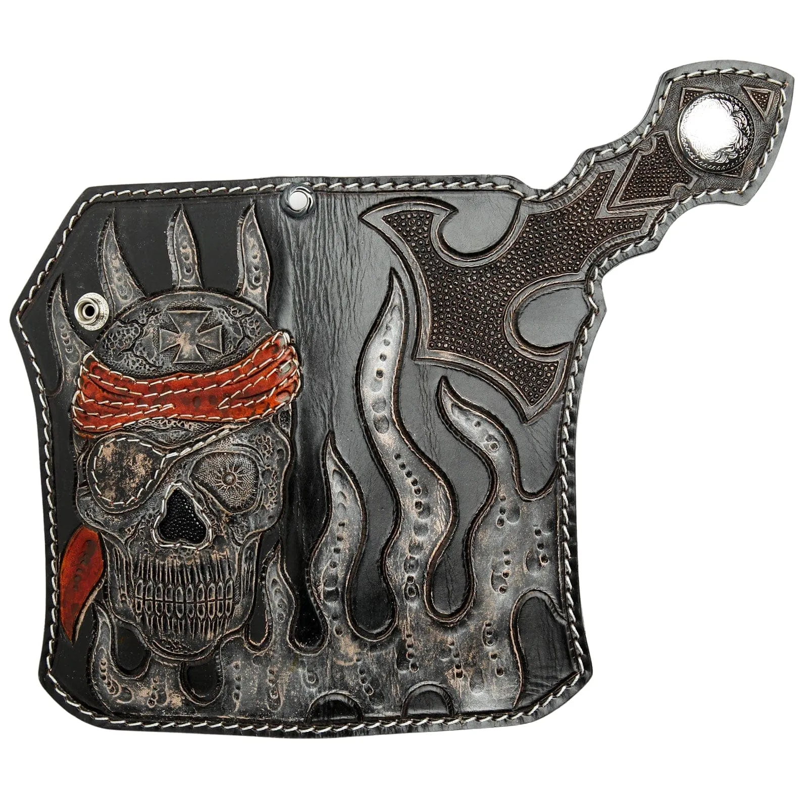 Pirate Skull Genuine Leather Chopper Biker Chain Wallet