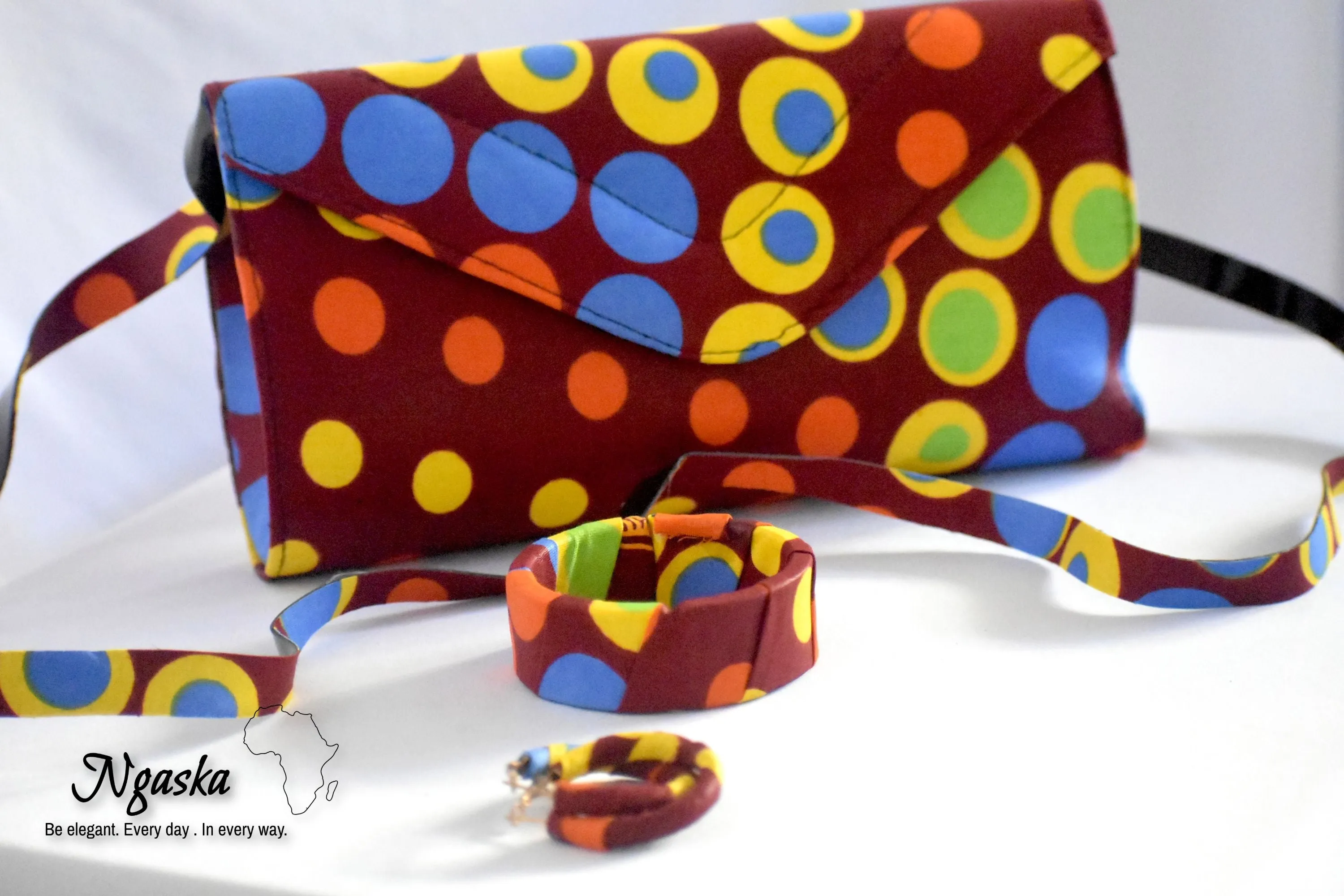 Playful and Colorful Polka Dots, Multicolor Ankara Clutch, Earrings Set