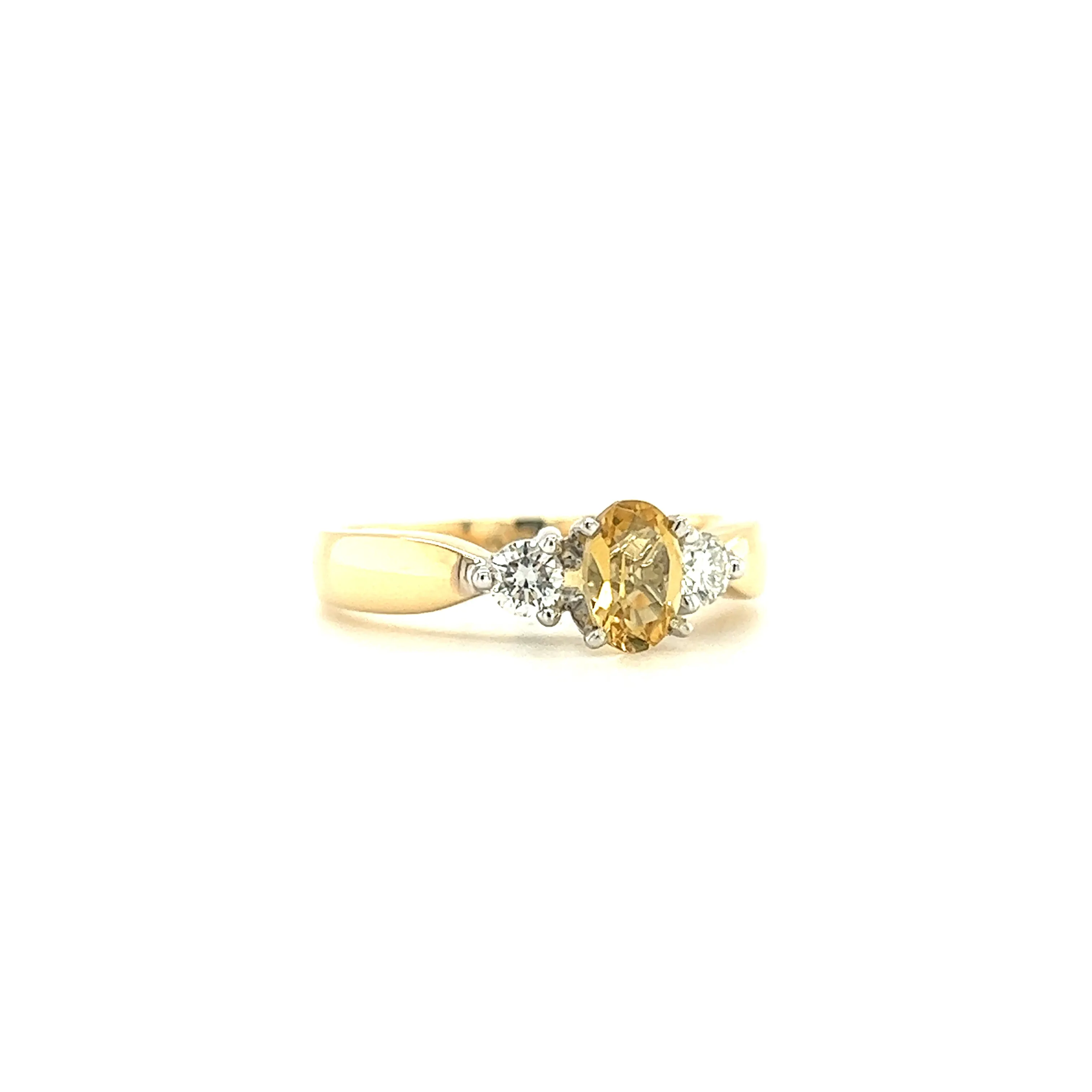 Precious Yellow Topaz Ring with Two Side Diamonds in 14K Yellow Gold