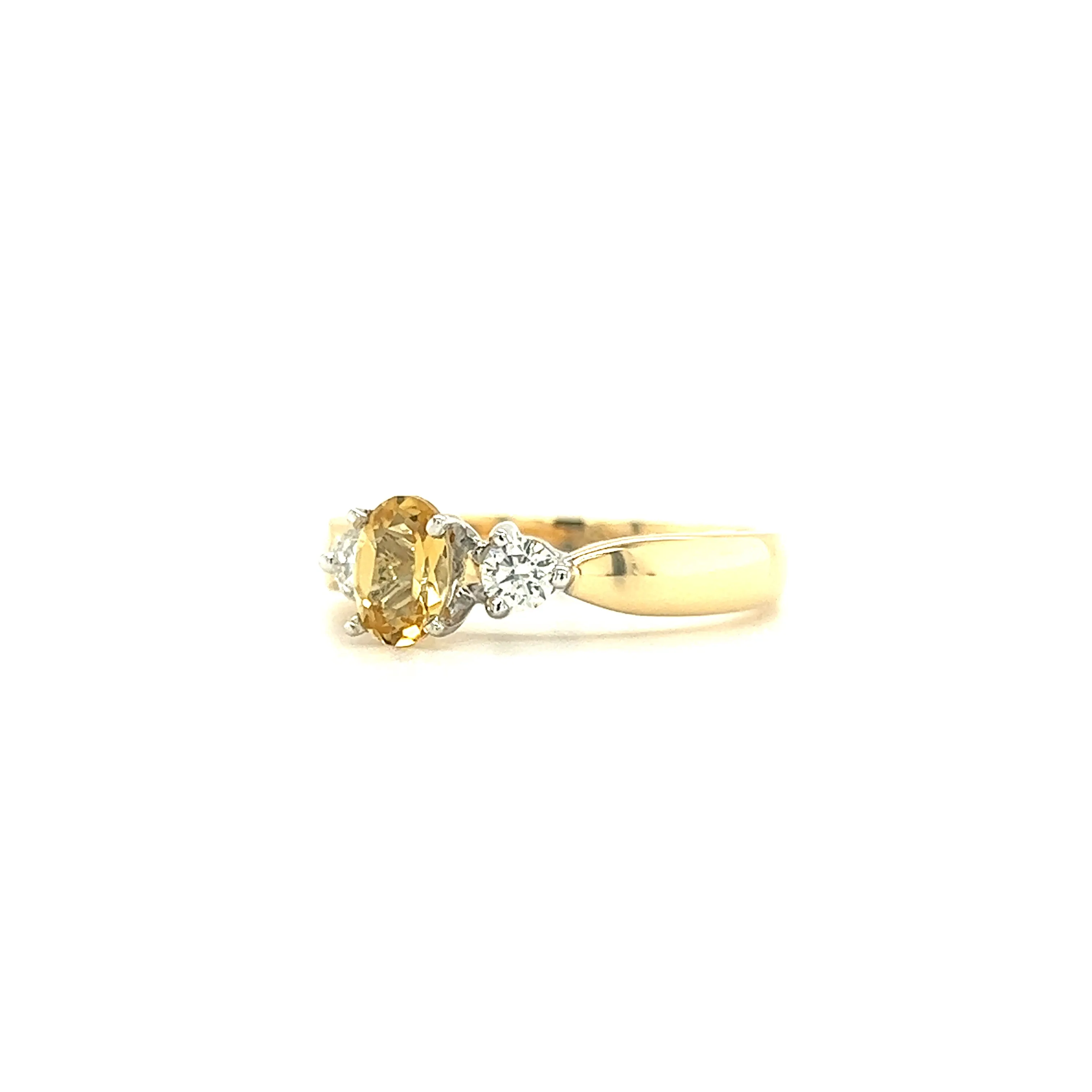 Precious Yellow Topaz Ring with Two Side Diamonds in 14K Yellow Gold