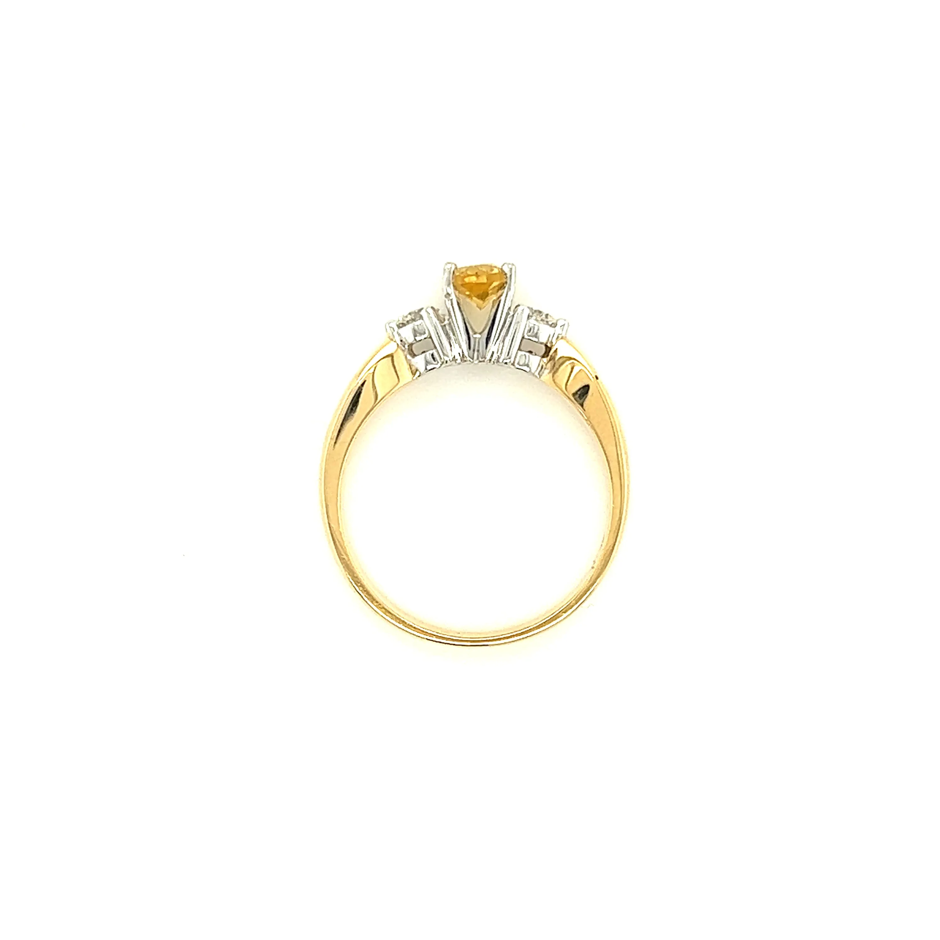 Precious Yellow Topaz Ring with Two Side Diamonds in 14K Yellow Gold