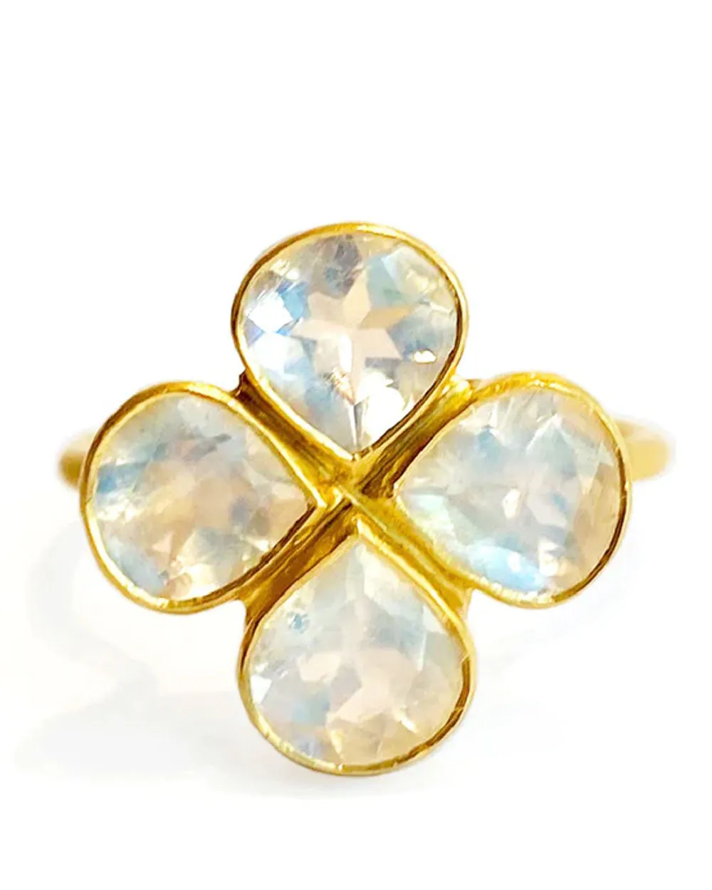 Rainbow Moonstone Clover Ring