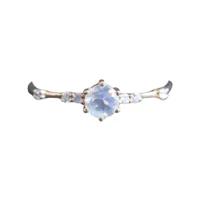 Rainbow Moonstone Engagement Ring with Diamond Cluster on Band 14K Gold AD1377