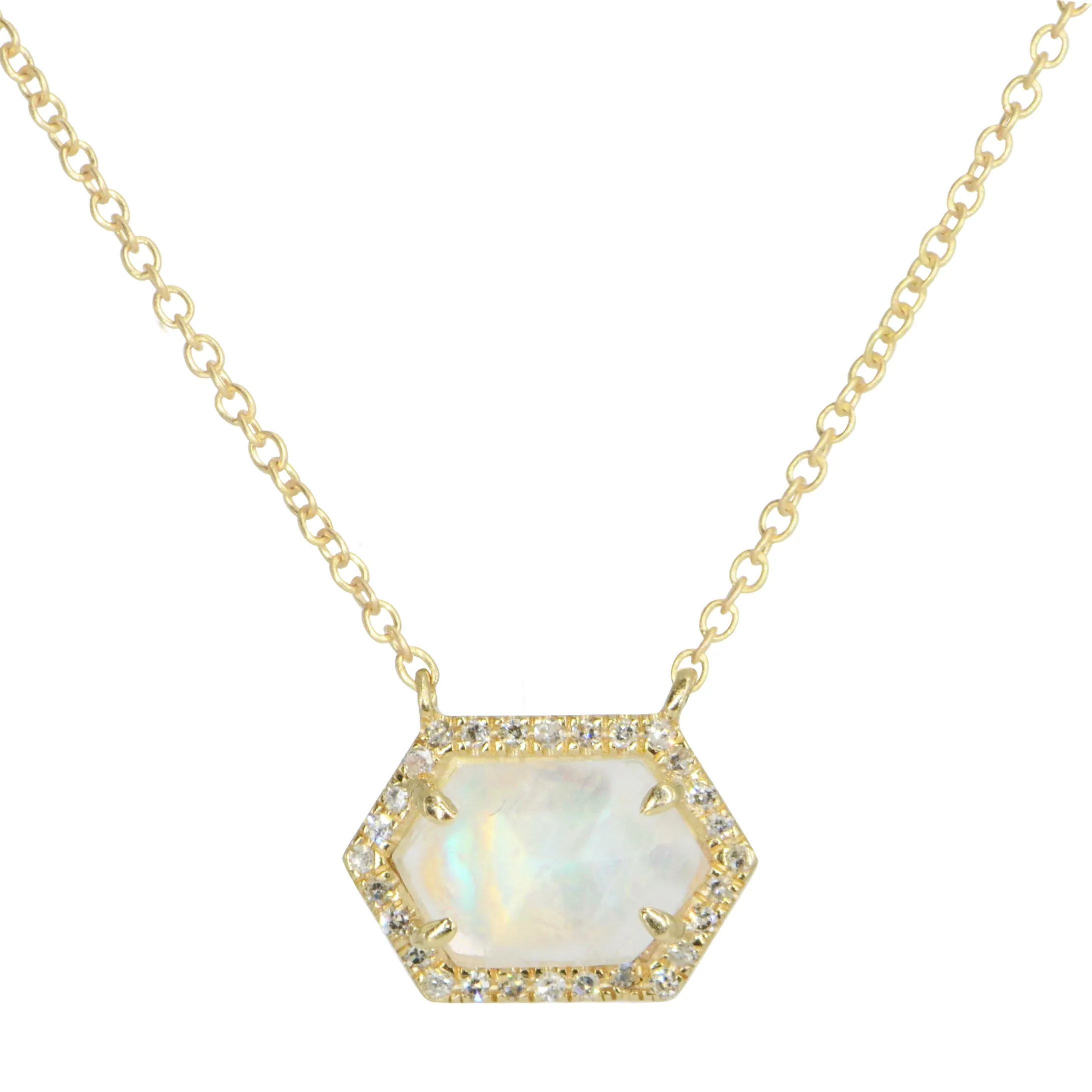 Rainbow Moonstone Hex Necklace With Diamonds