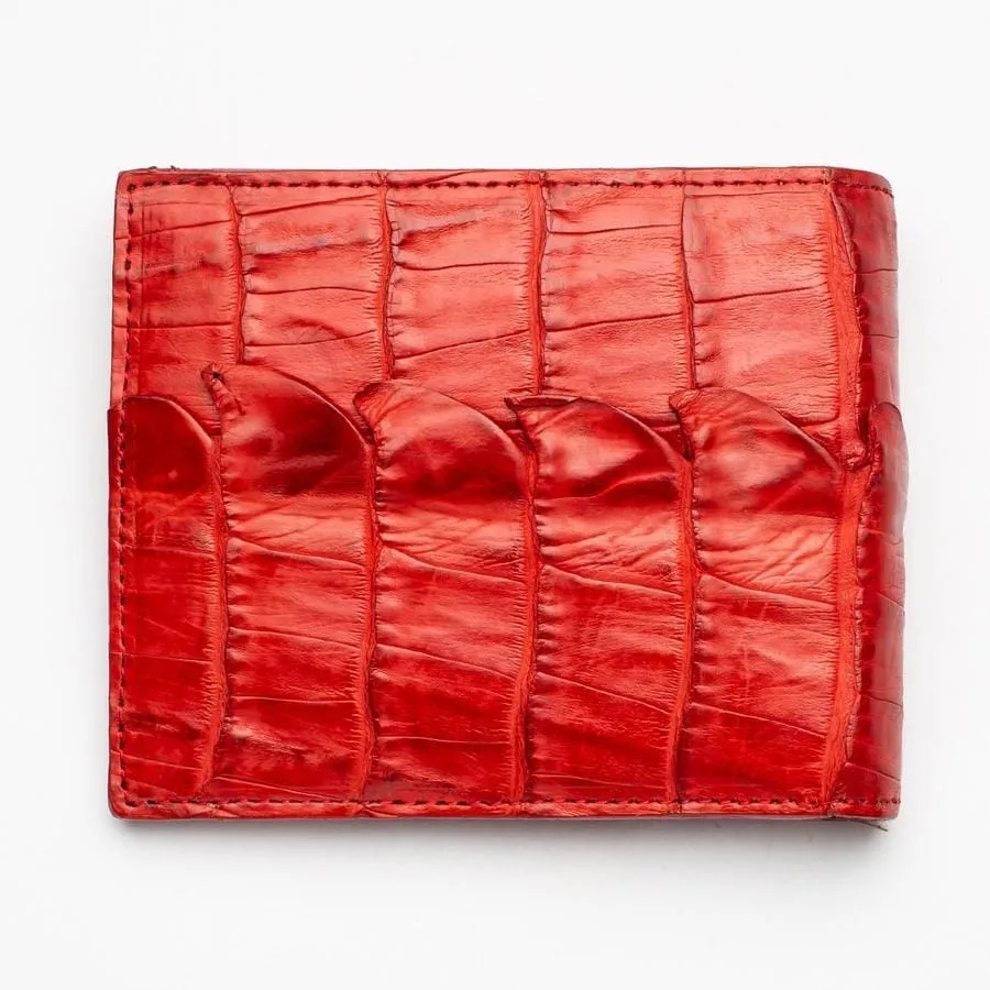 Red Genuine Crocodile Tail Skin Mens Wallet