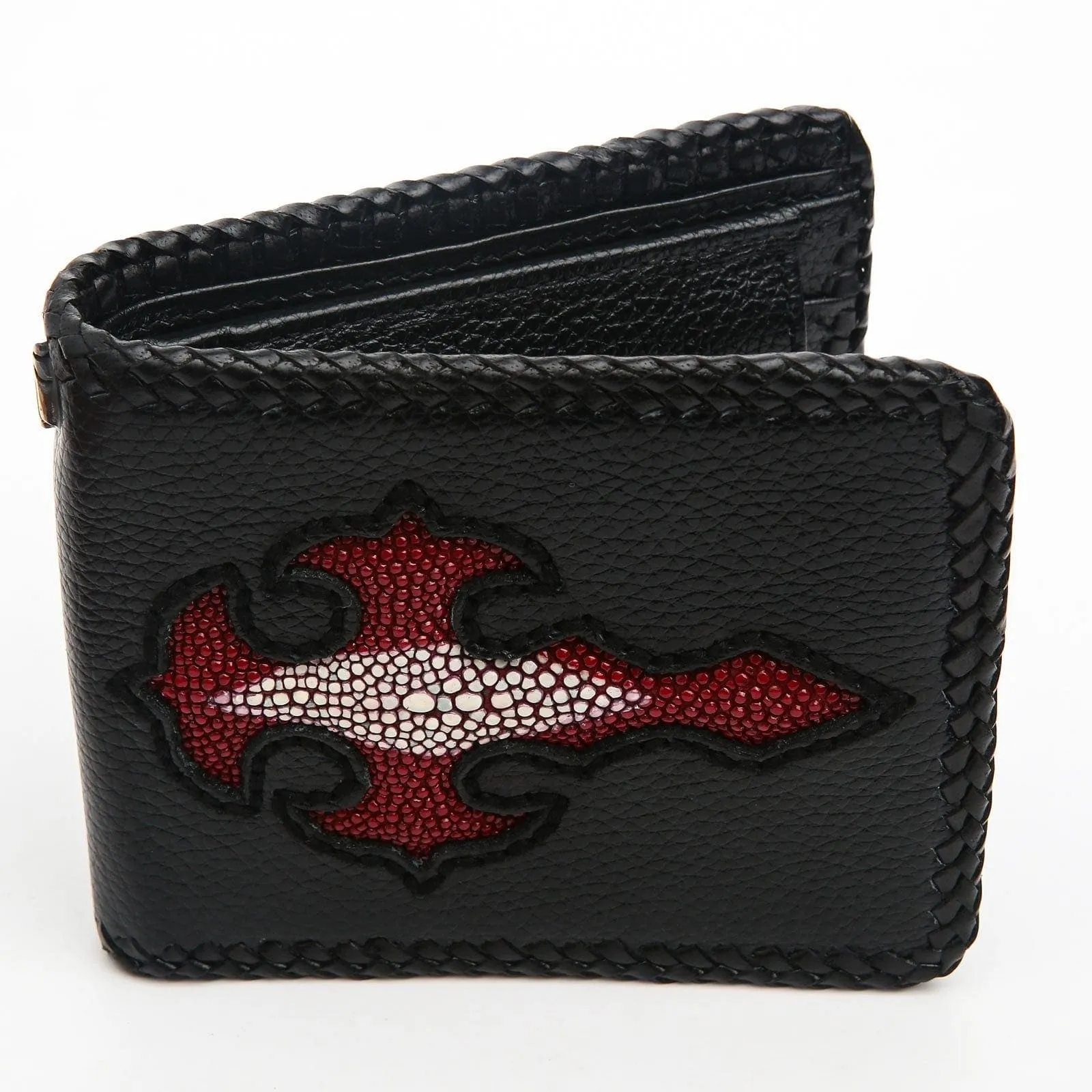 Red Stingray Leather Cross Biker Chain Wallet