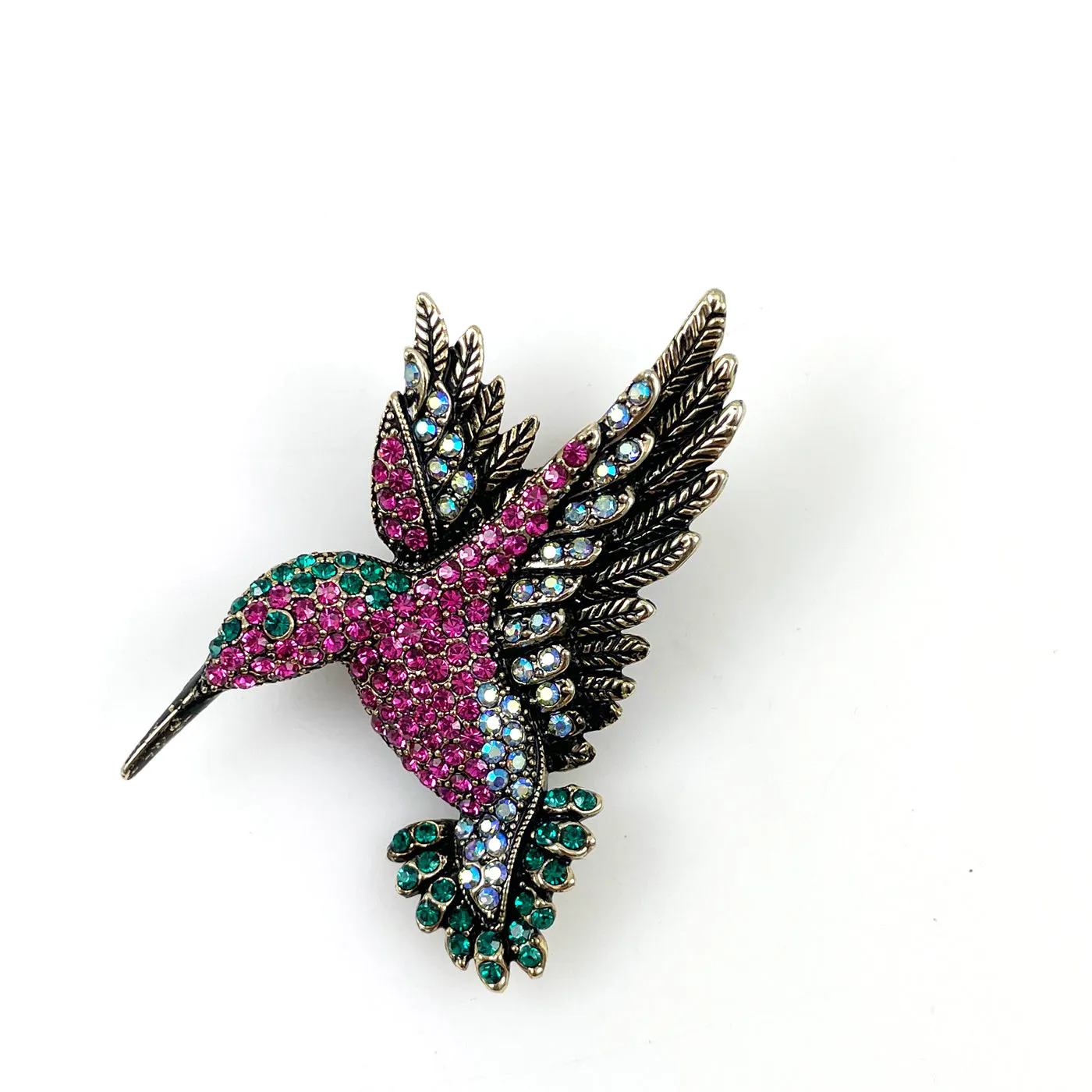 Rhinestone Hummingbird Brooch Pendant Vintage