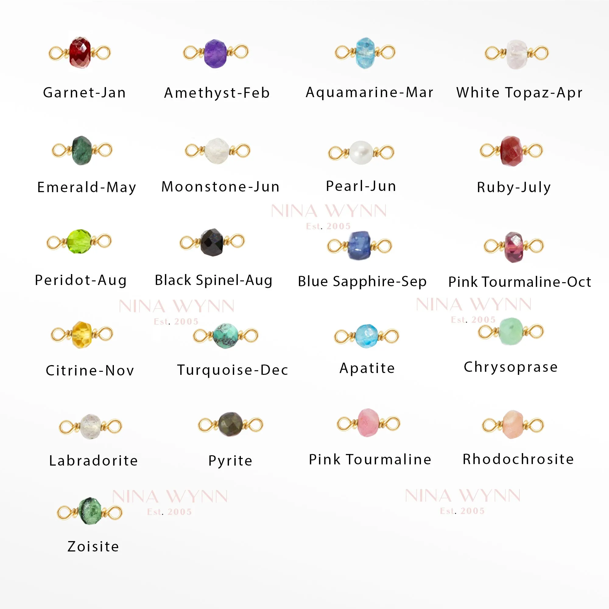 Rock Candy Natural Gemstone 10k Gold Connectors Pack of 12 colors for Permanent Jewelry