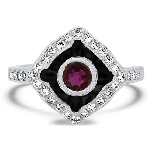 Ruby Onyx & Diamond Ring