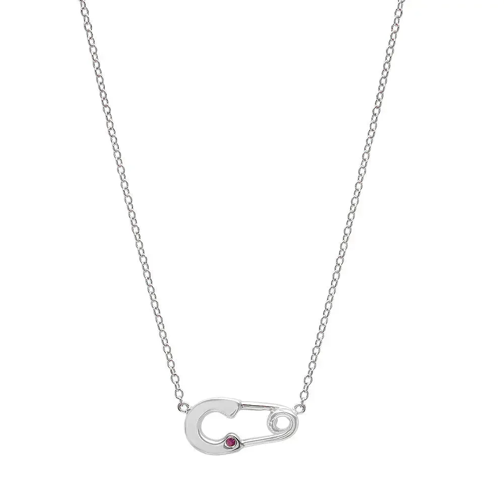 Safety Pin Gemstone Necklace