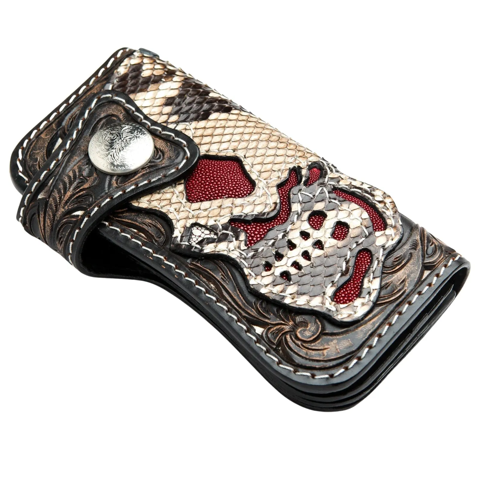 Skull Snake Skin Leather Biker Wallet