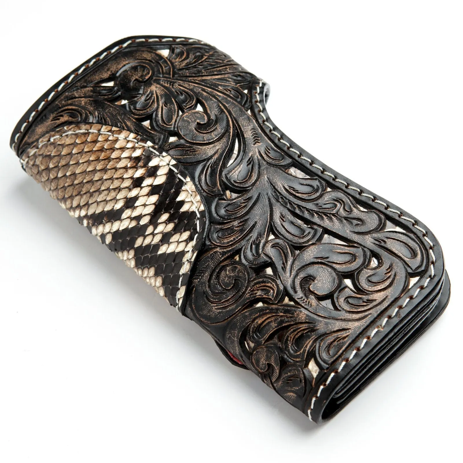 Skull Snake Skin Leather Biker Wallet