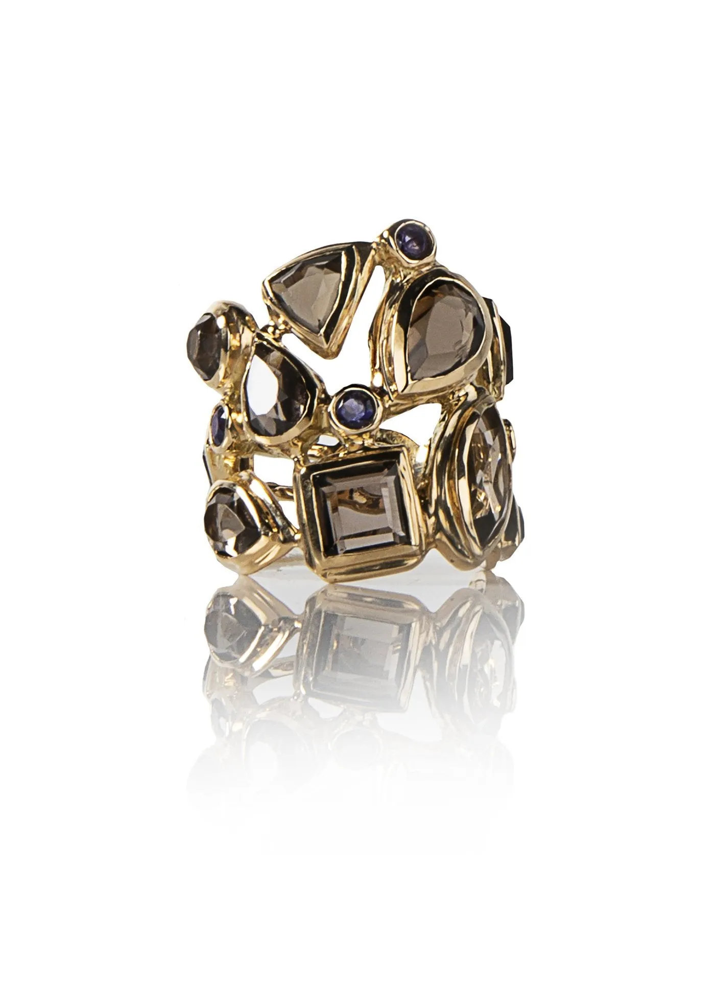 Smokey Topaz & Iolite 18K Gold Mosaic Statement Ring