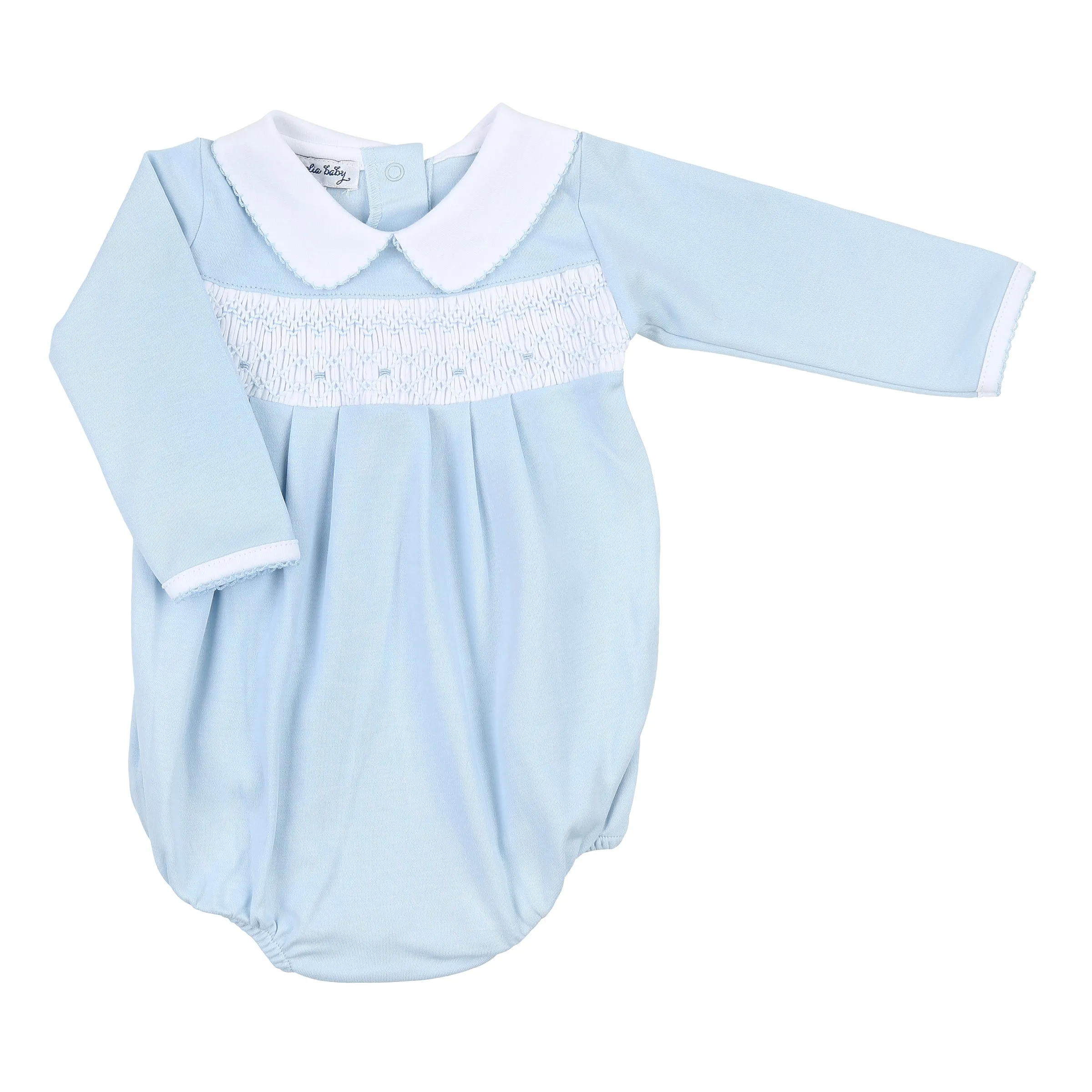 Sophia and Oliver Smocked Collared Long Sleeve Boys Bubble