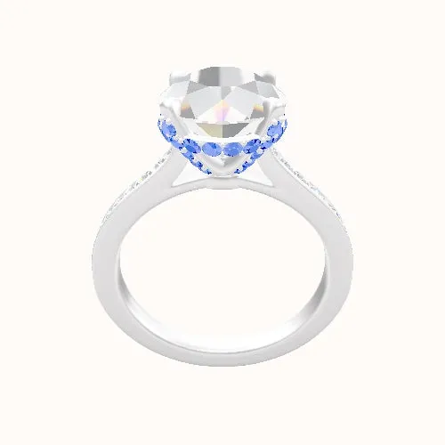 Tapered Channel Set Engagement Ring With Pave Basket Head