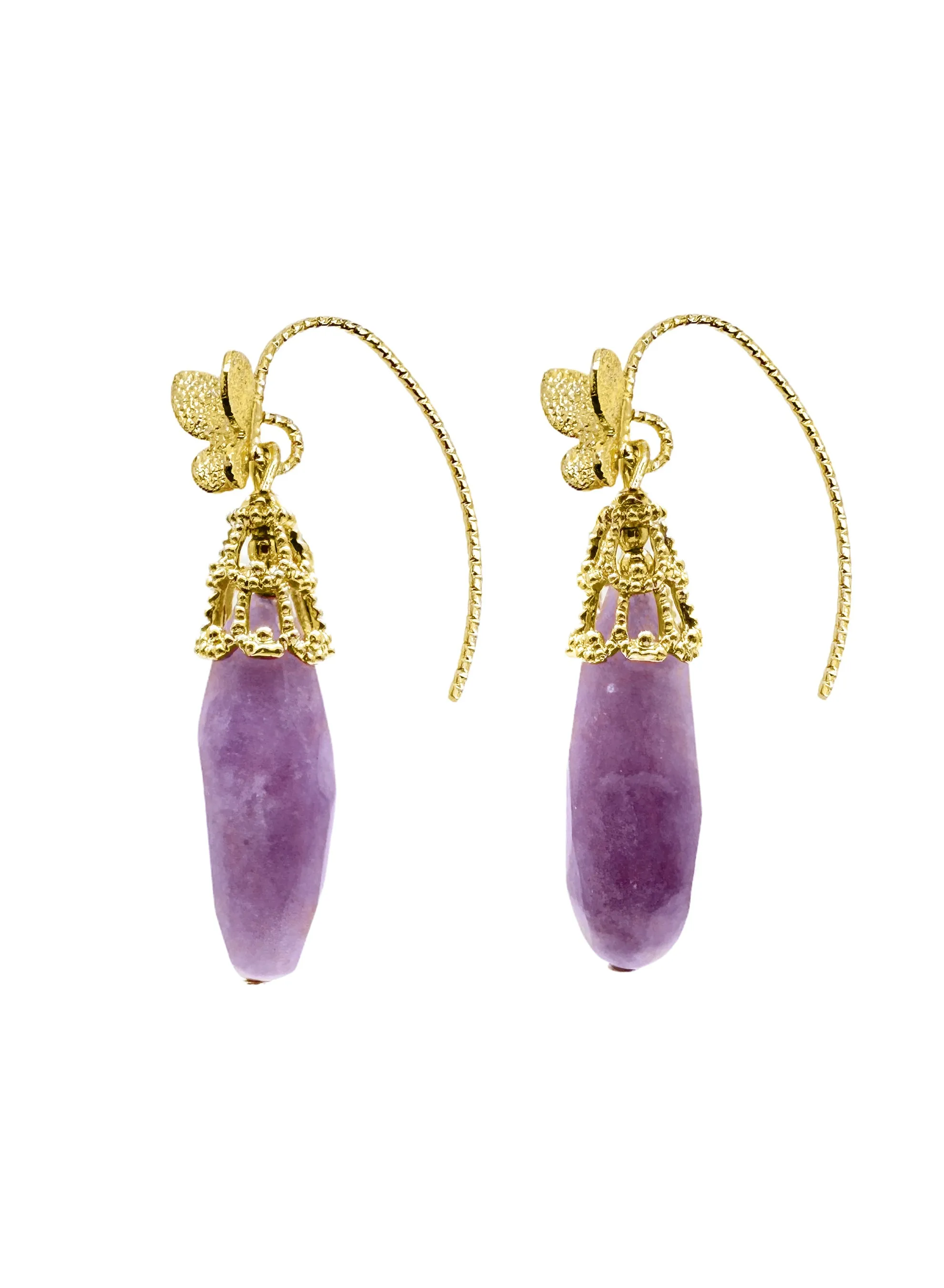 Teardrop Orchid Gemstone with Butterfly Hook Earrings LE014