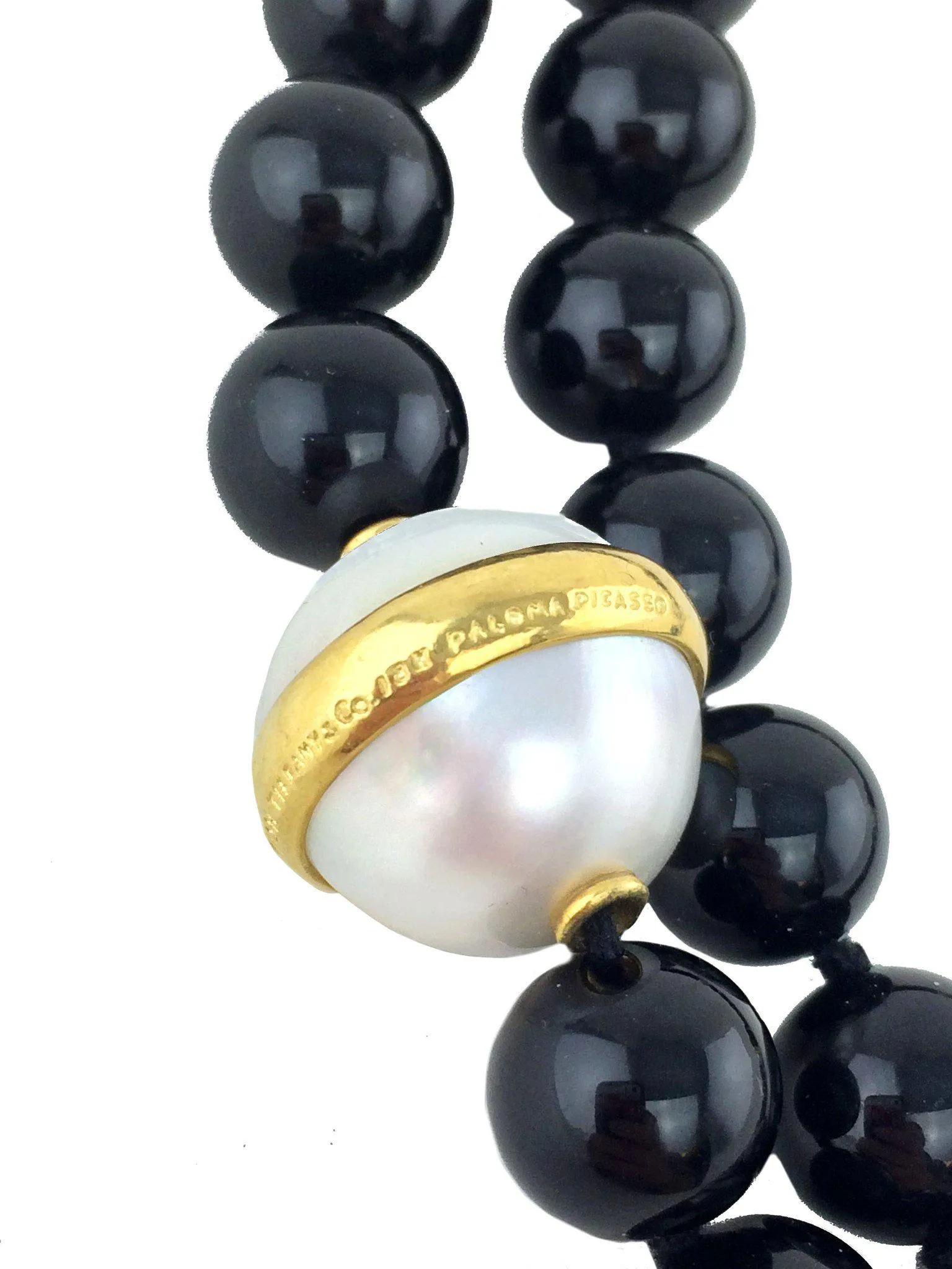 Tiffany & Co. Paloma Picasso Onyx and Pearl Gold Necklace