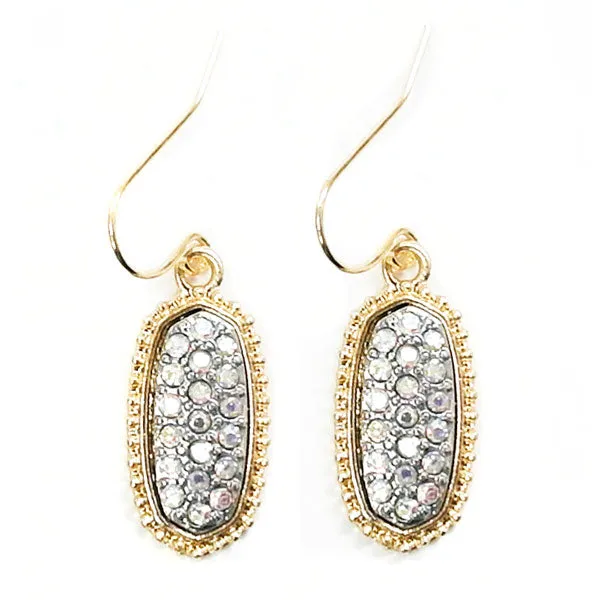 Tiny Gold clear Bling Oval Earrings with Gold Border