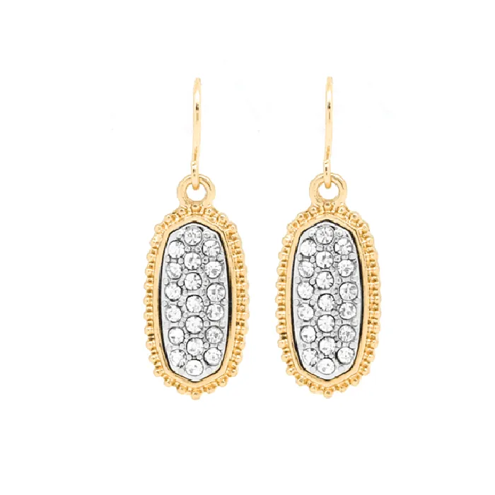 Tiny Gold clear Bling Oval Earrings with Gold Border