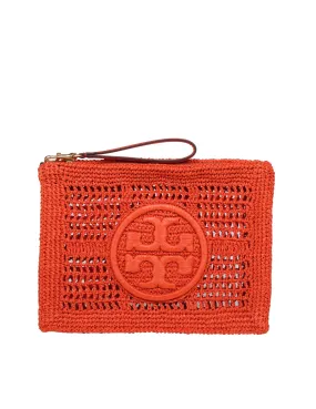 TORY BURCH ELLA CLUTCH IN RAFFIA COLOR RED