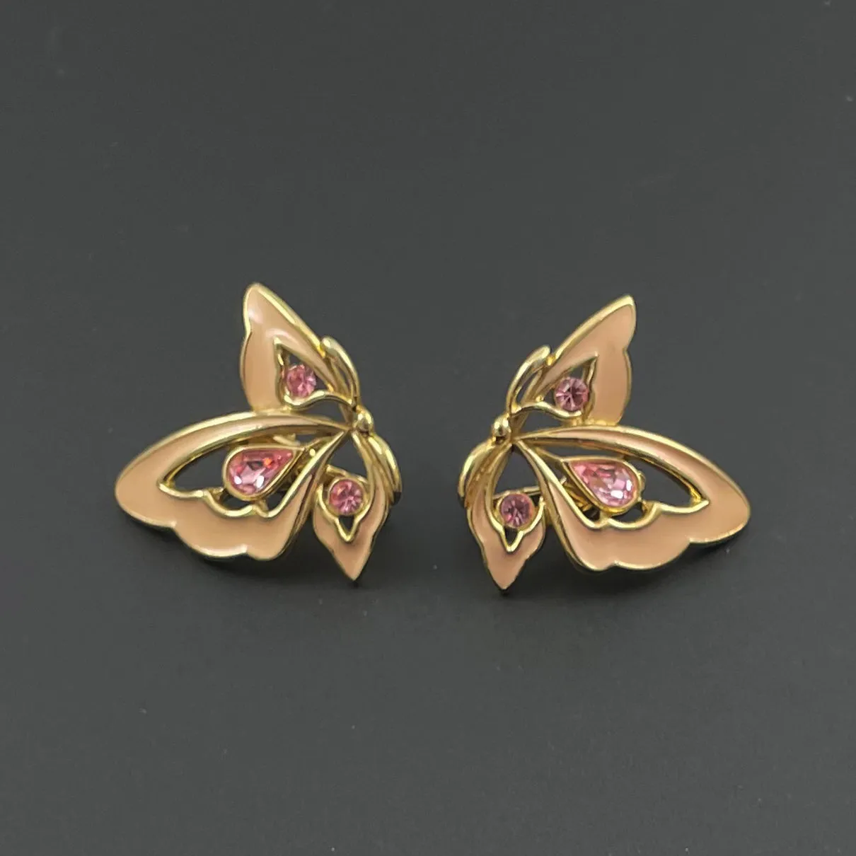 Trifari Pink Butterfly Vintage Clip On Earrings