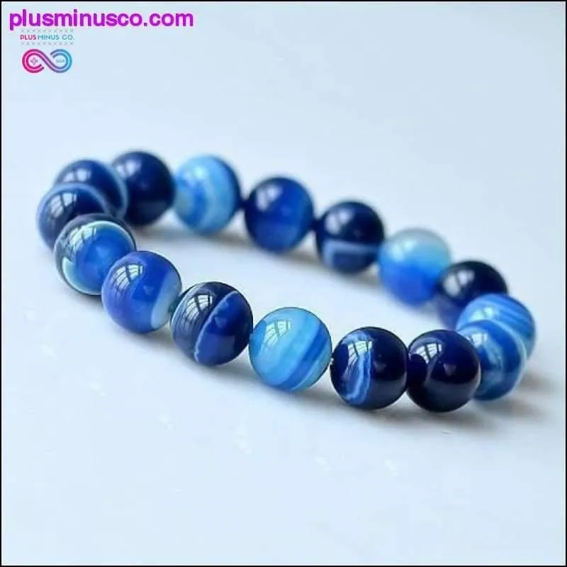 Unisex 6-8-10-12mm Blue Beads Natural Onyx Bracelet