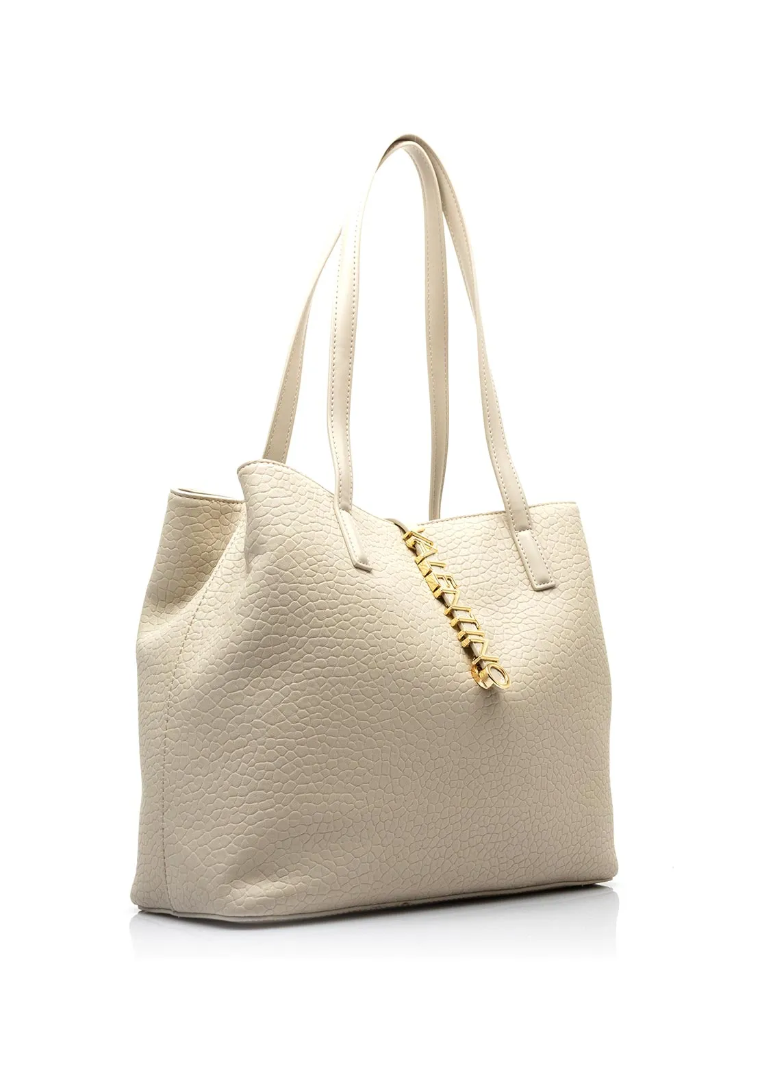 Valentino Zeno Pebbled Tote Bag, Ecru