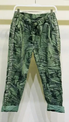 Venti Camo Side Stripe Crinkle Jogger - Army Green