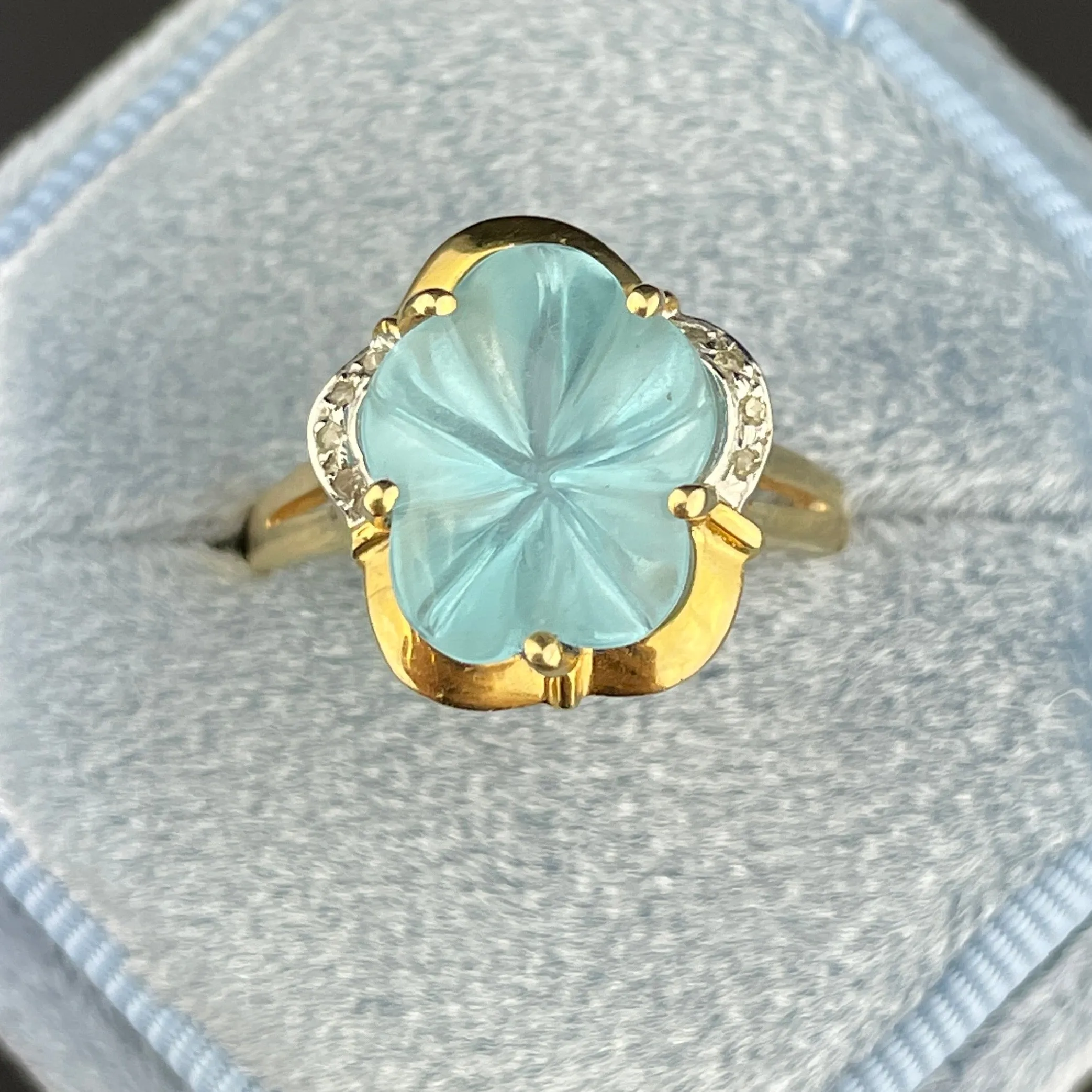 Vintage 14K Gold Diamond Fancy Cut Topaz Statement Ring, Sz 8 1/2