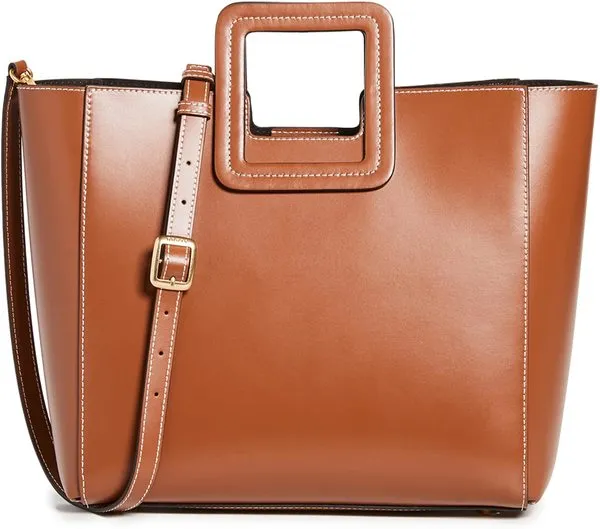 Women Shirley Detachable Crossbody Strap Zip Pouch Leather Tote Bag - Tan